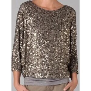 Vince Cluster Sequin Raglan Shirt Top Blouse 3/4 Dolman Sleeve M V0663 1…